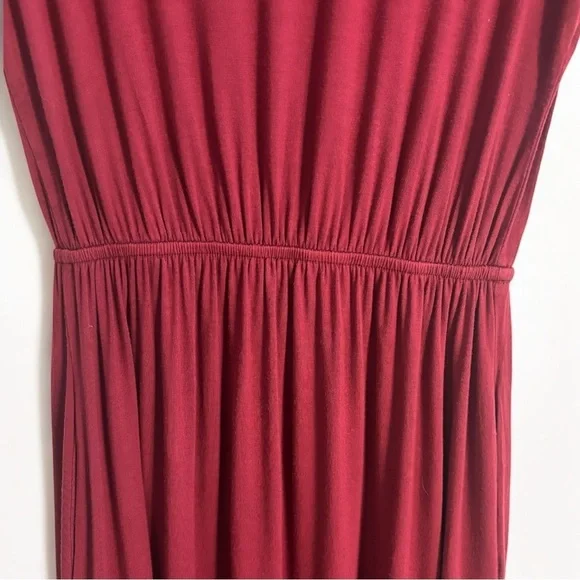 Short Sleeve Jersey Knit Midi Dress with Pockets Burgundy Size Small - Picture 13 of 15